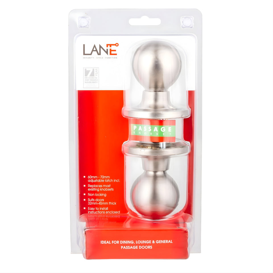 Lane Bala Passage Knob Door Handle Set Round Rosette Satin Stainless Steel