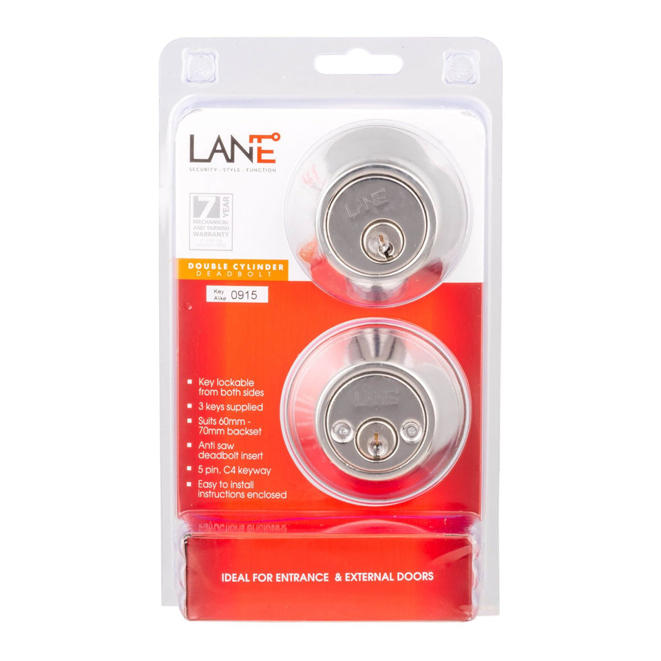 Lane Double Cylinder Deadbolt RD Polished Stainless Steel