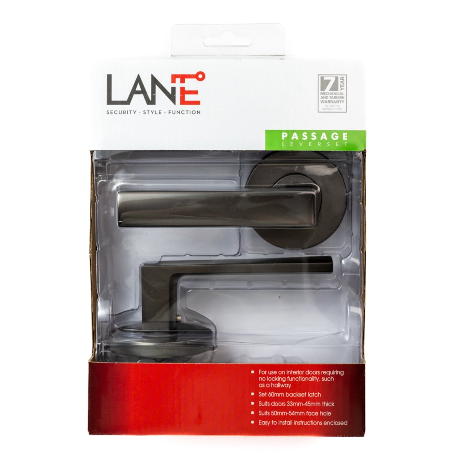 Package Lane Oxford Passage Lever Door Handle Set On Round Rosette Gun Metal Grey L512344 - The Blue Space