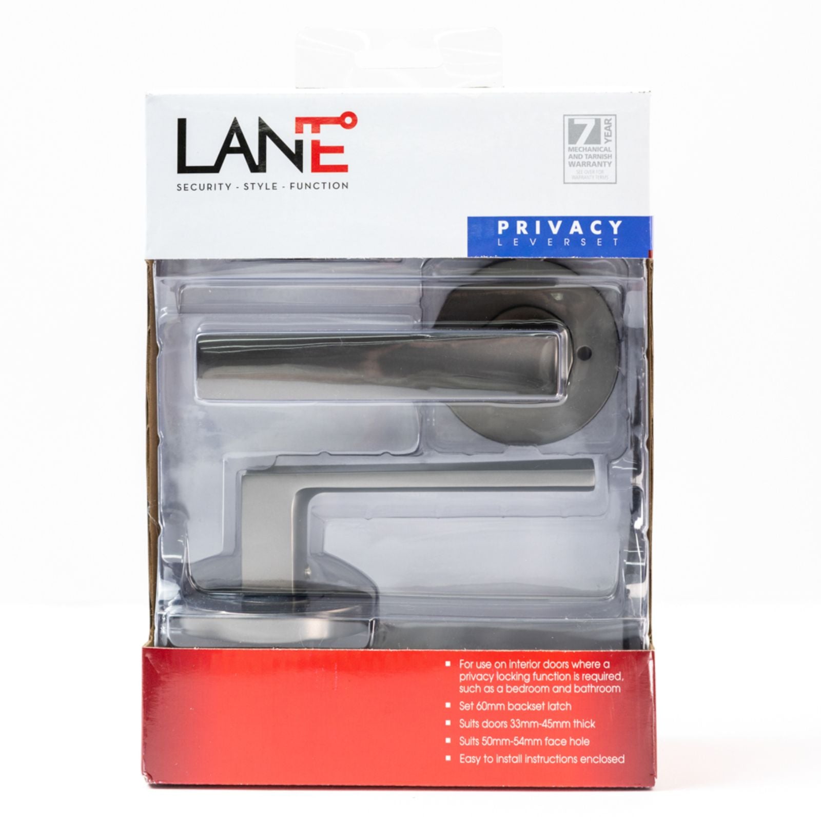 Packaging Lane Oxford Privacy Lever Door Handle Set On Round Rosette Gun Metal Grey L512368 - The Blue Space