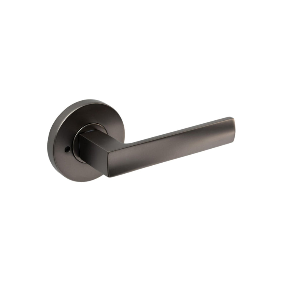Lane Oxford Privacy Lever Door Handle Set On Round Rosette Gun Metal Grey