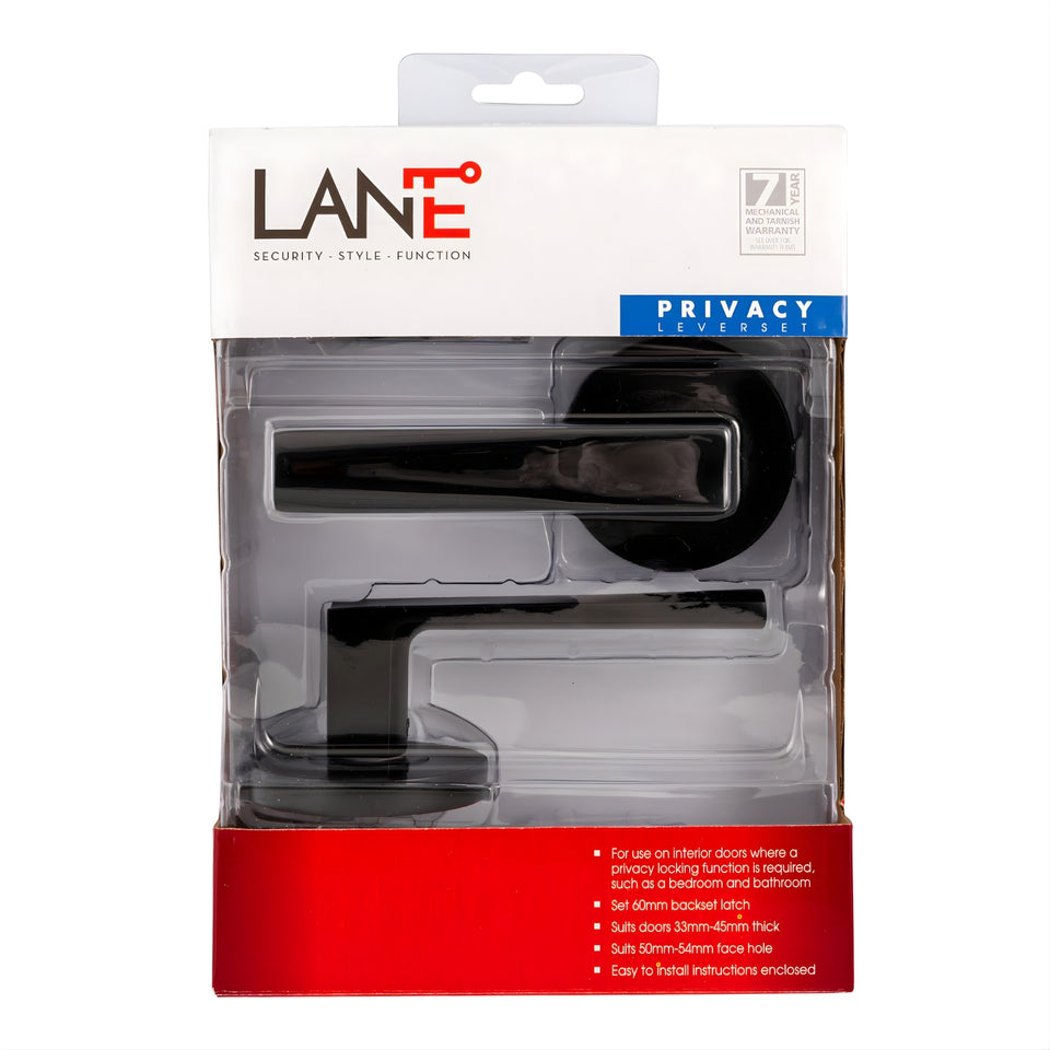 Lane Oxford Privacy Lever Door Handle Set On Round Rosette Matte Black