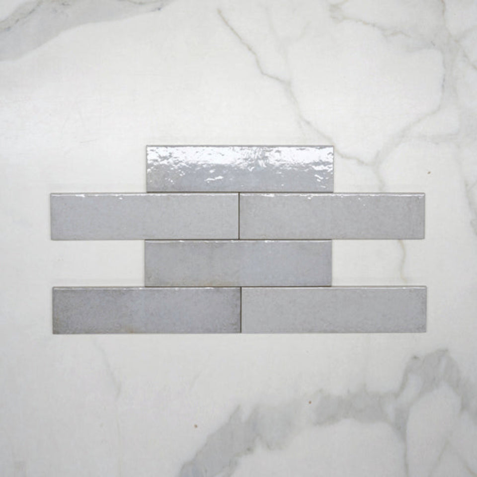 Light Grey Andrea Subway Tile Textural Gloss 75 x 300 x 8mm Italian Porcelain
