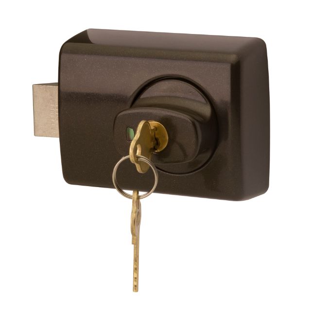 Exterior Lockwood 001 Double Cylinder Deadlatch Knob with Open In Strike Brown 001-1K1BRNDP - The Blue Space