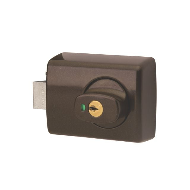 Lockwood 001 Double Cylinder Deadlatch Knob with Open In Strike Brown