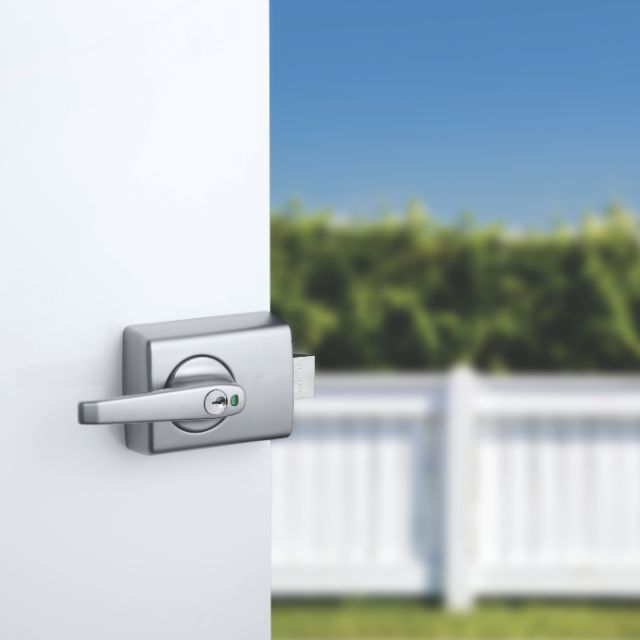 Lockwood 001 Double Cylinder Deadlatch Lever with Open In Strike Satin Chrome Plate