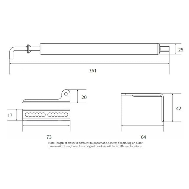 Line Drawing Lockwood Hydraulic Screen Door Closer Silver 404SIL - The Blue Space