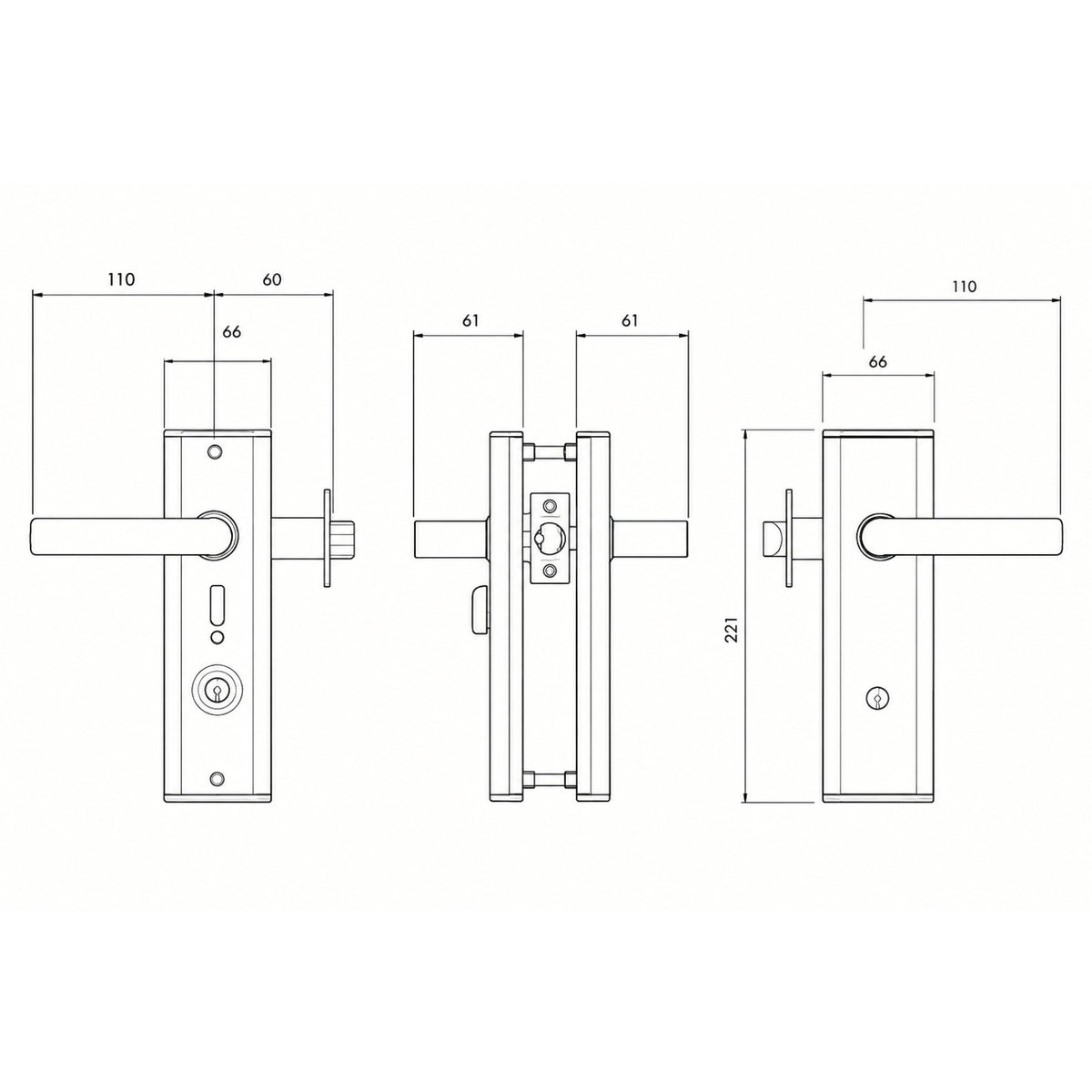 Line Drawing Lockwood Nexion L34 Mechanical Double Cylinder Entrance Lock Satin Chrome Pearl NXV12/134SP - The Blue Space
