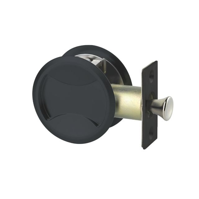 Lockwood Symmetry Round Cavity Sliding Door Passage Set Matte Black Dp