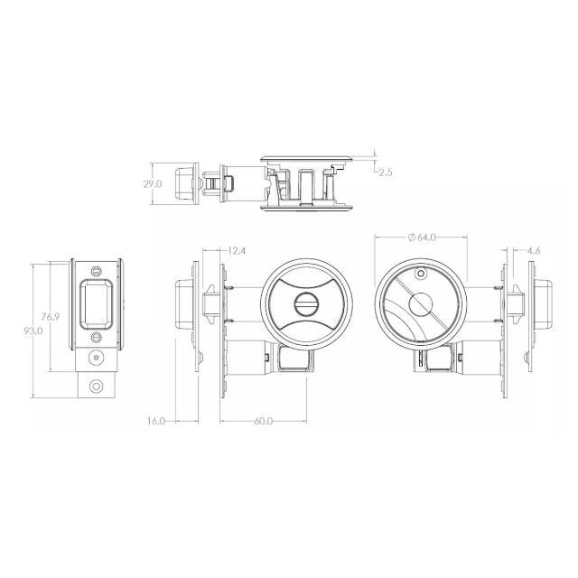 Lockwood Symmetry Round Cavity Sliding Door Privacy Set Matte Black Dp