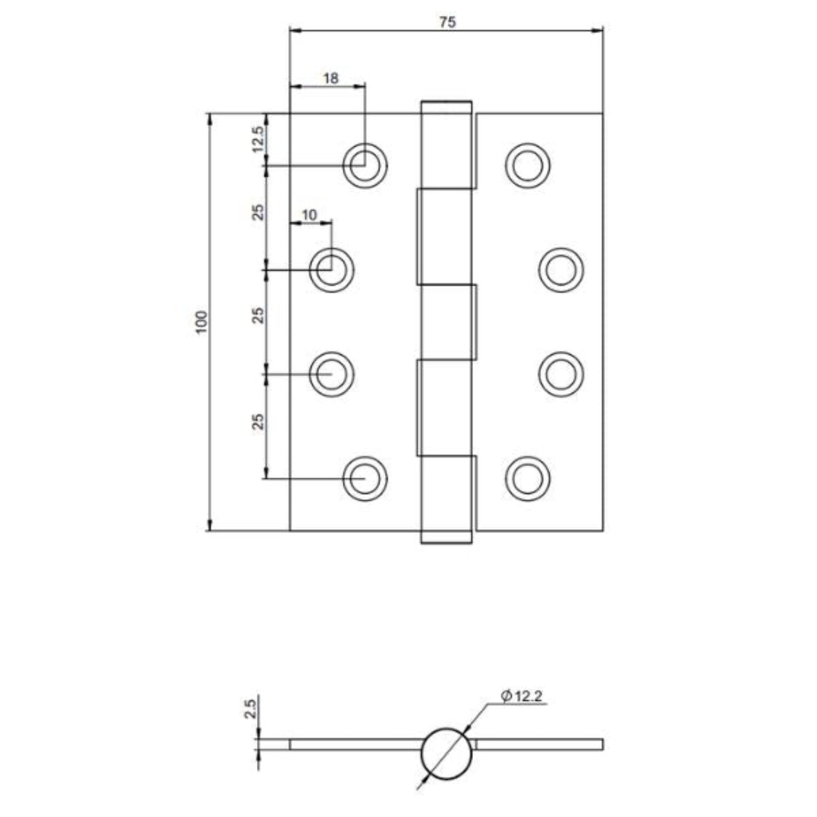 Line Drawing Lockwood Vivid 100mm Loose Pin Hinge Satin Bronze VIV75LP/BZPVD - The Blue Space