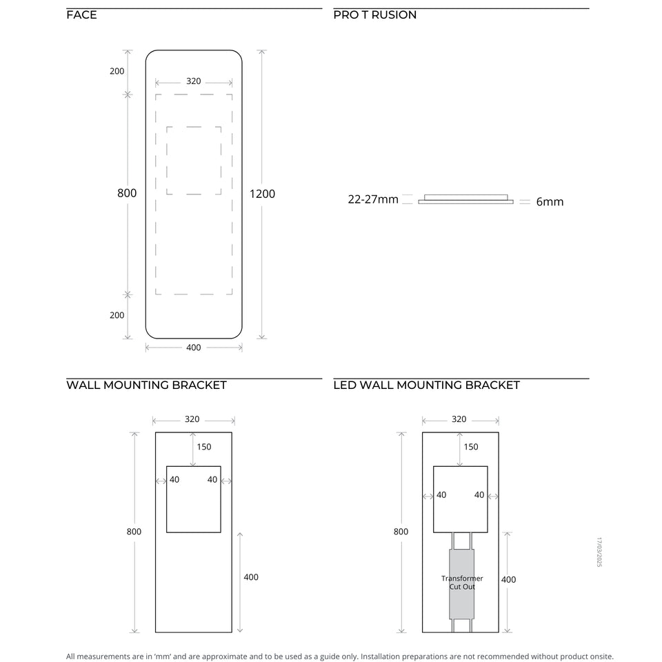 Marquis Alta Frameless Mirror 400mm x 1200mm