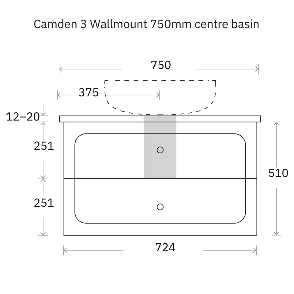 Marquis Camden Wall Hung Vanity with Caesarstone, Vasari or Dekton Top