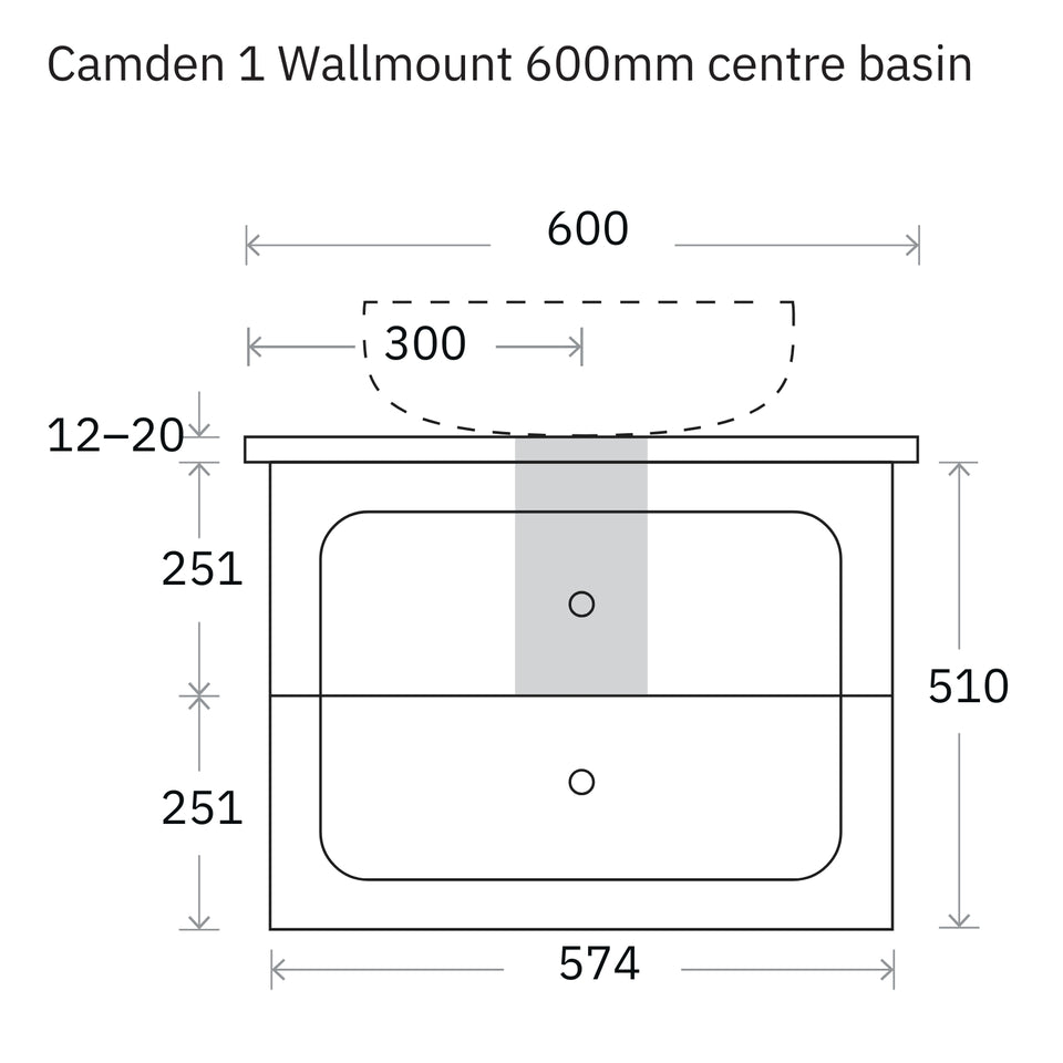 Marquis Camden Wall Hung Vanity with Caesarstone, Vasari or Dekton Top