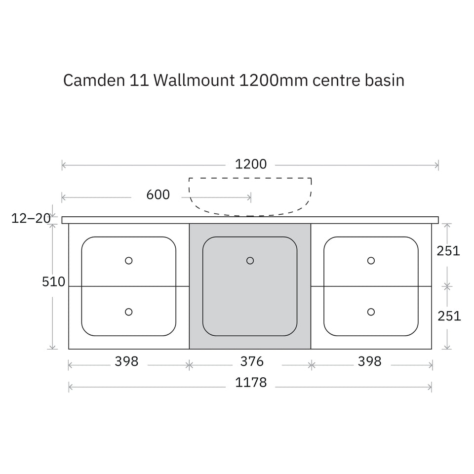 Marquis Camden Wall Hung Vanity with Caesarstone, Vasari or Dekton Top