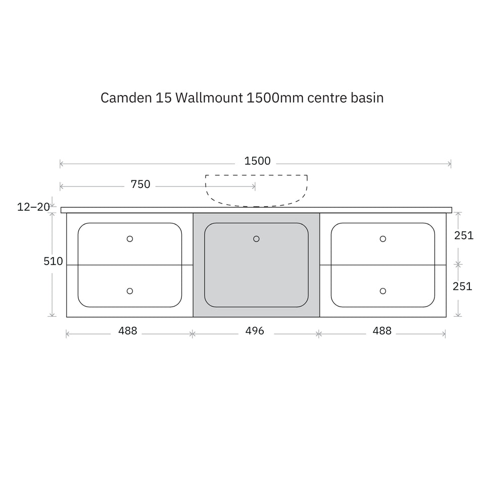 Marquis Camden Wall Hung Vanity with Caesarstone, Vasari or Dekton Top