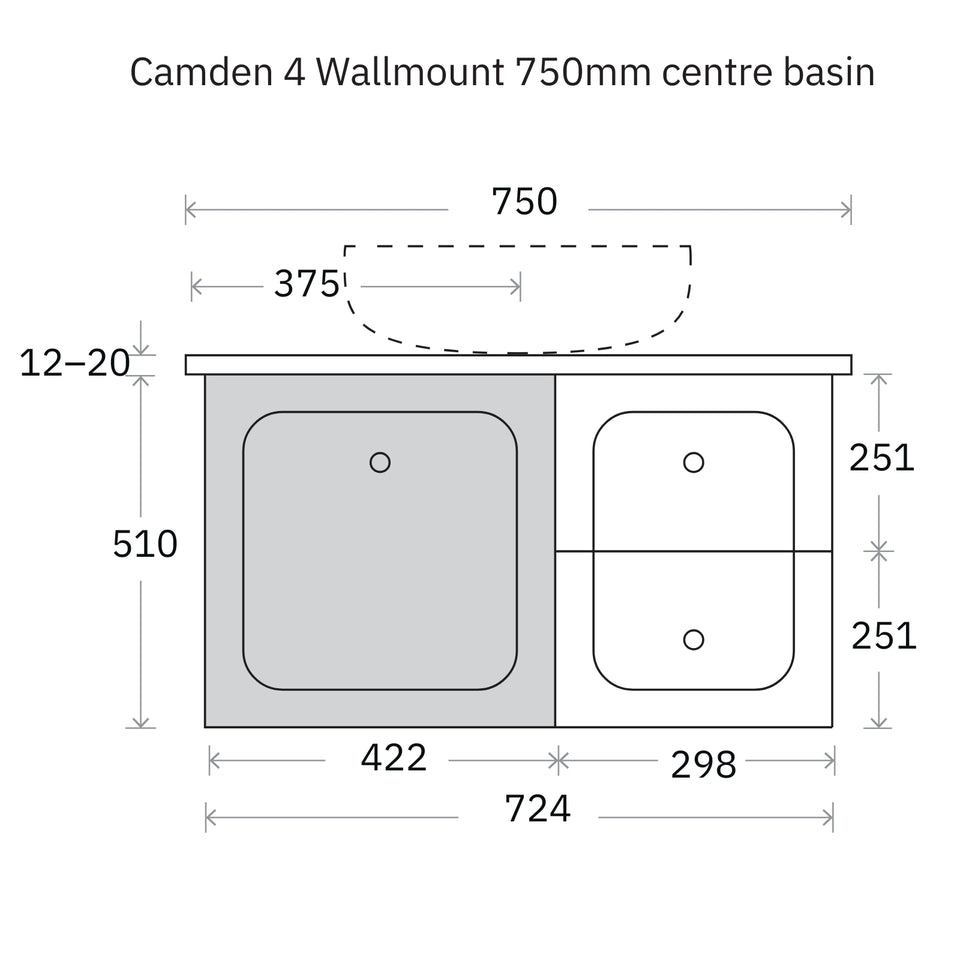 Marquis Camden Wall Hung Vanity with Caesarstone, Vasari or Dekton Top