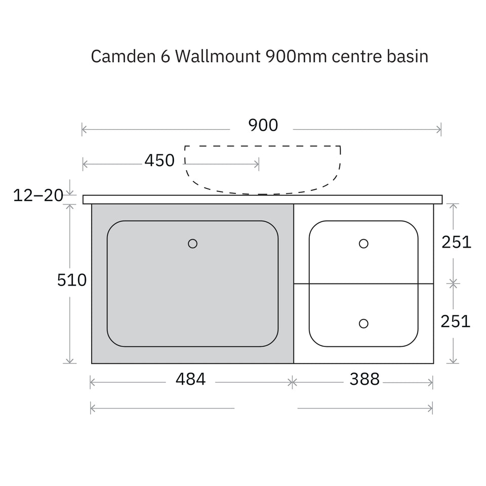 Marquis Camden Wall Hung Vanity with Caesarstone, Vasari or Dekton Top