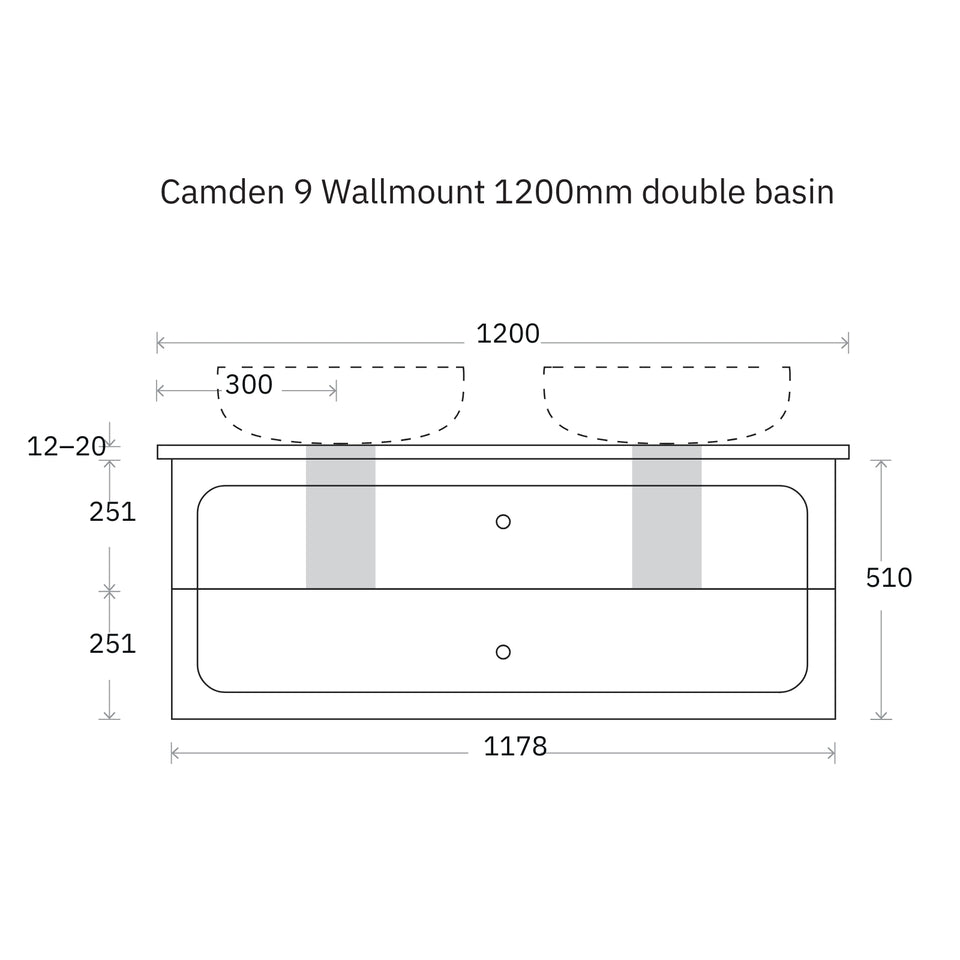 Marquis Camden Wall Hung Vanity with Caesarstone, Vasari or Dekton Top