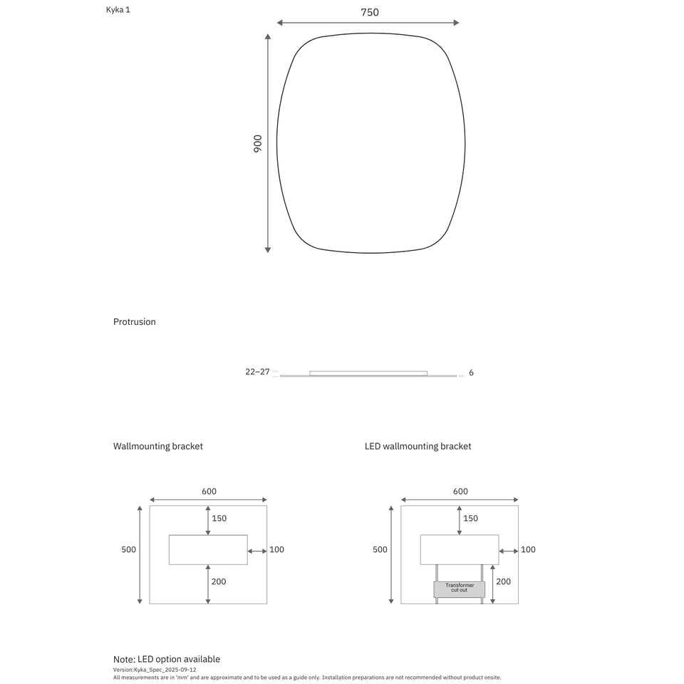 Marquis Kyka Frameless Mirror 750mm - 1200mm