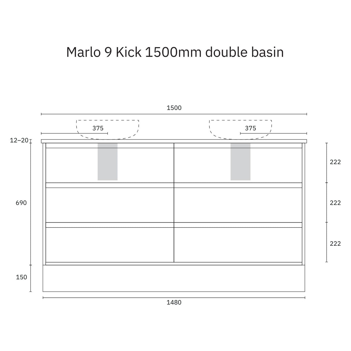 Technical Drawing Marquis Marlo Floor Standing Vanity with Kickboard and Symphony Top MARLO9-FS-ST - The Blue Space