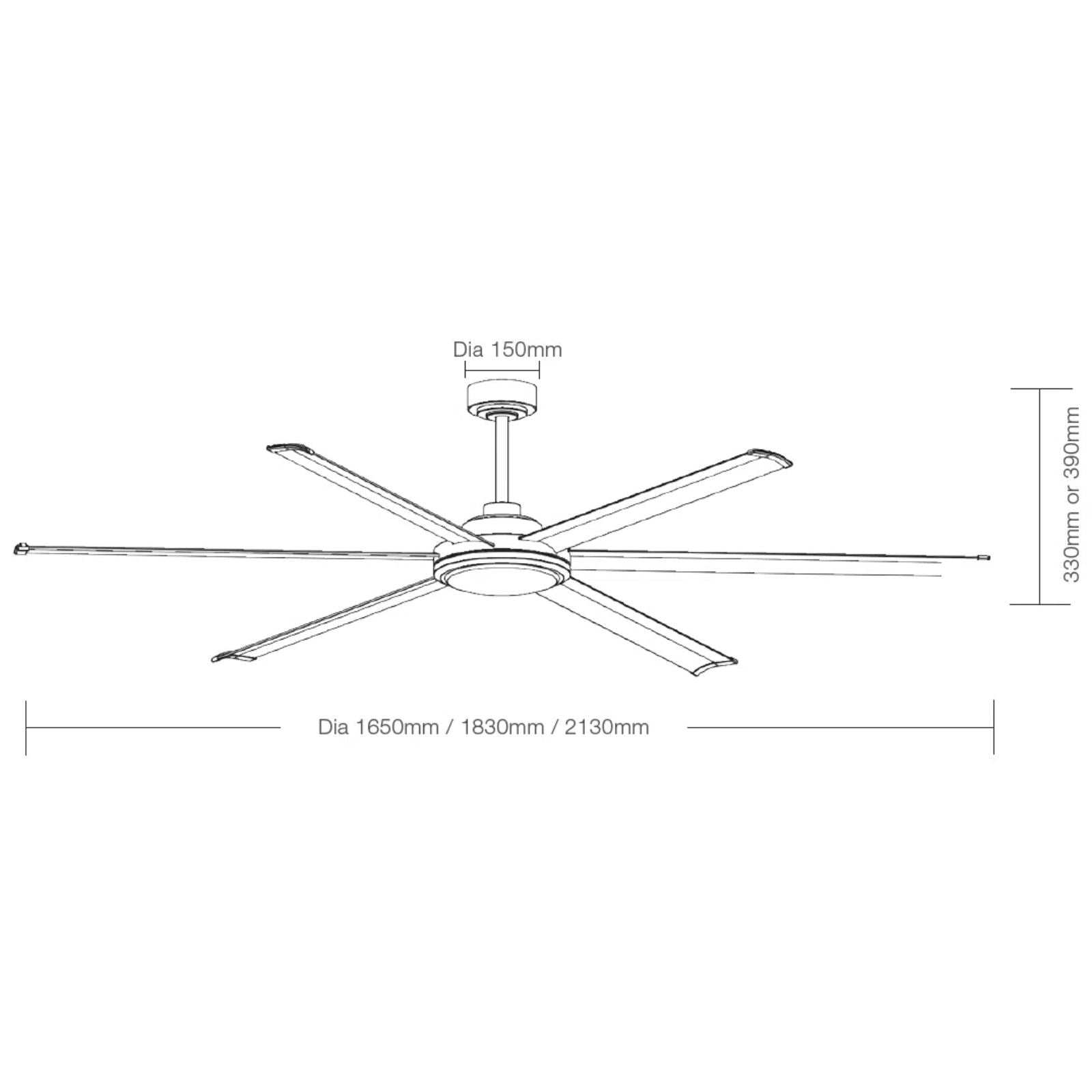 Line Drawing Martec Albatross II 1830mm DC Ceiling Fan Matte Black MDCAB180M-KIT - The Blue Space