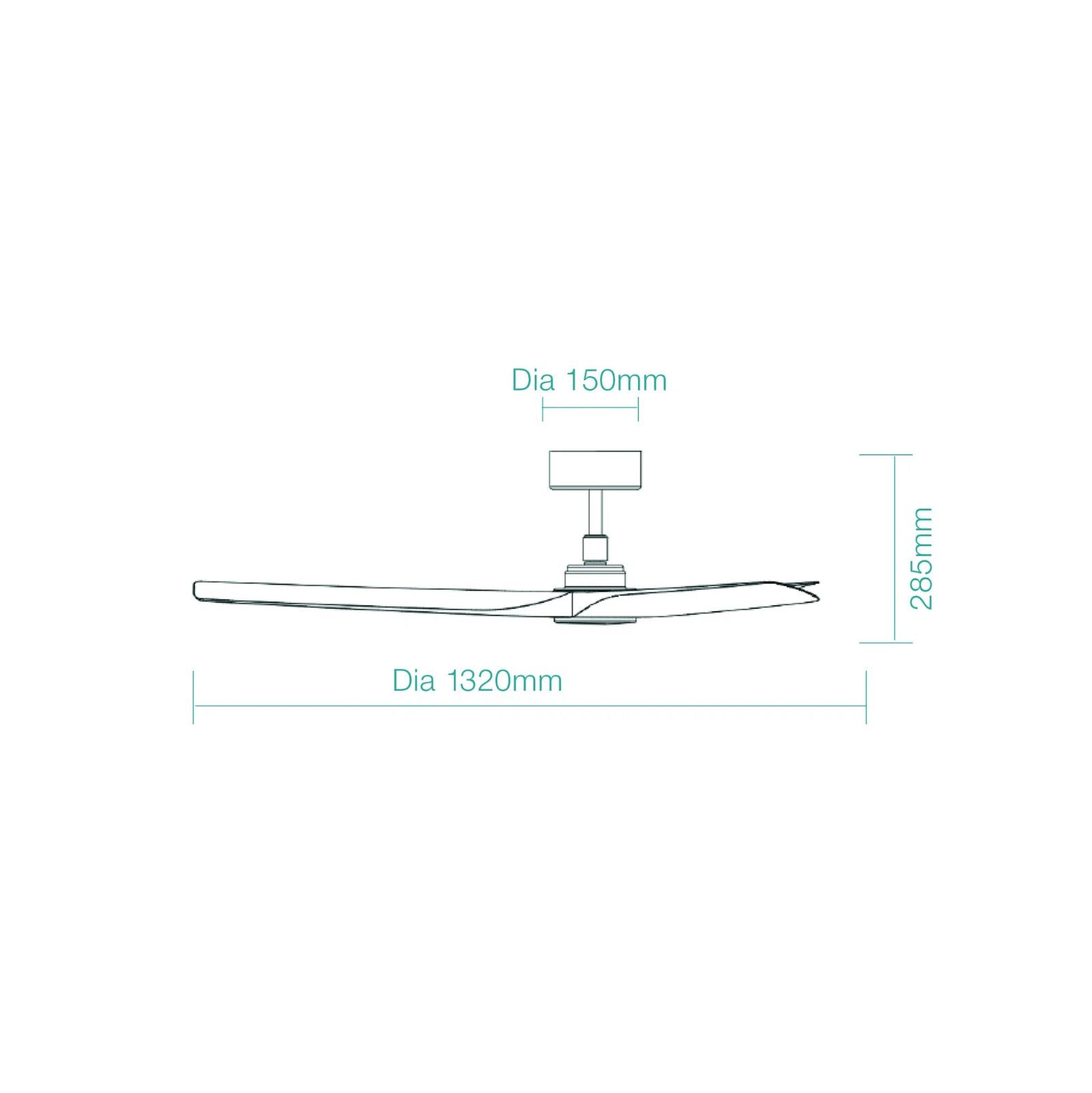 Line Drawing Martec Cordoba 1320mm DC Ceiling Fan with WIFI Matte Black/Walnut MCDC133MWN - The Blue Space