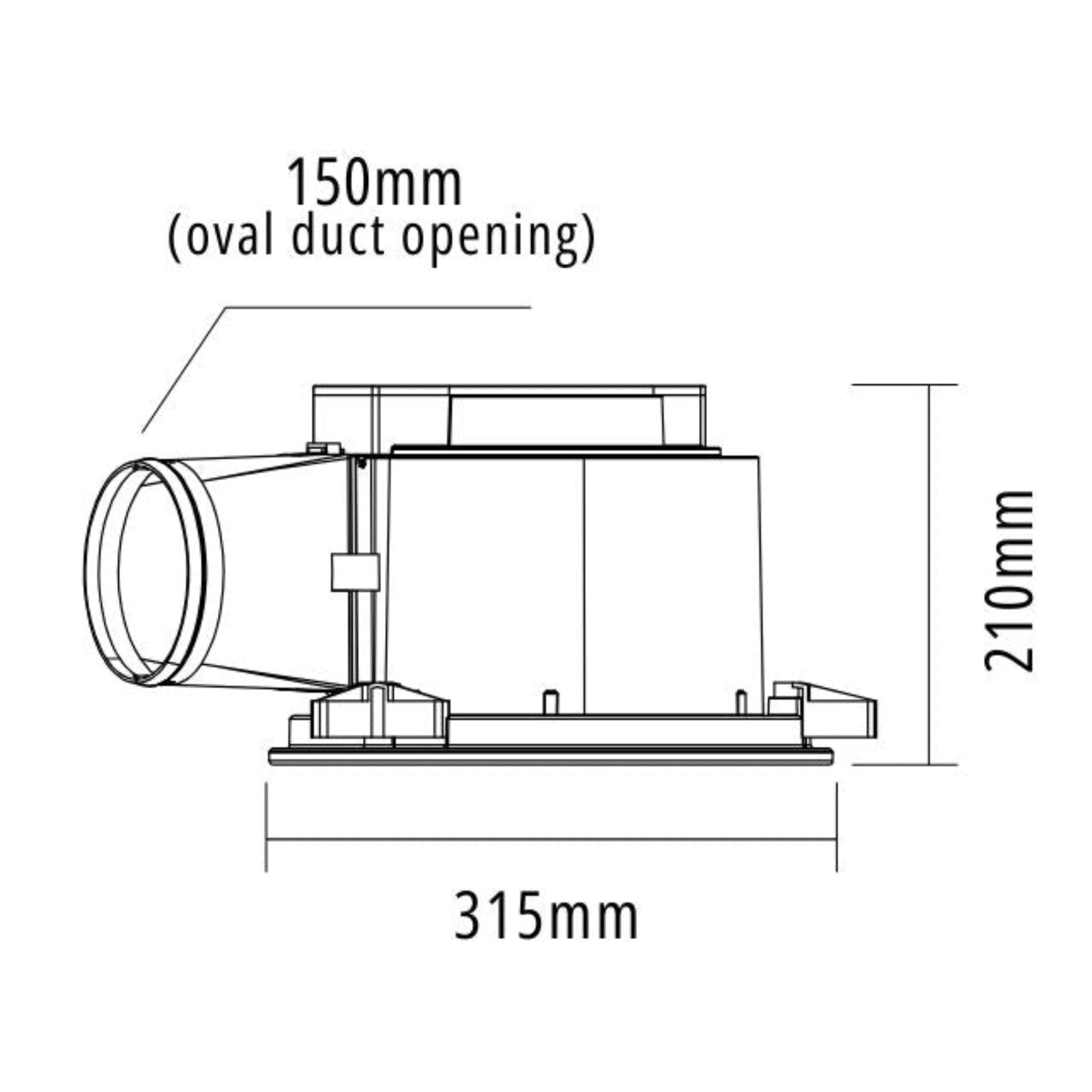 Line Drawing Martec Flow 295 Round Exhaust Fan White  MXFFR30W - The Blue Space