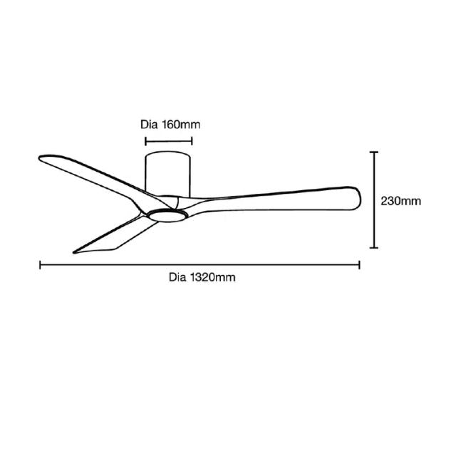 Martec Fresno DC 1320mm Hugger Ceiling Fan with LED Light Matt Black
