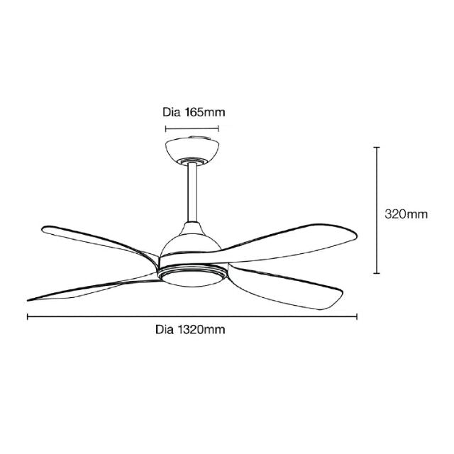Martec Hampton DC 1320mm Ceiling Fan with LED Light Matt Black