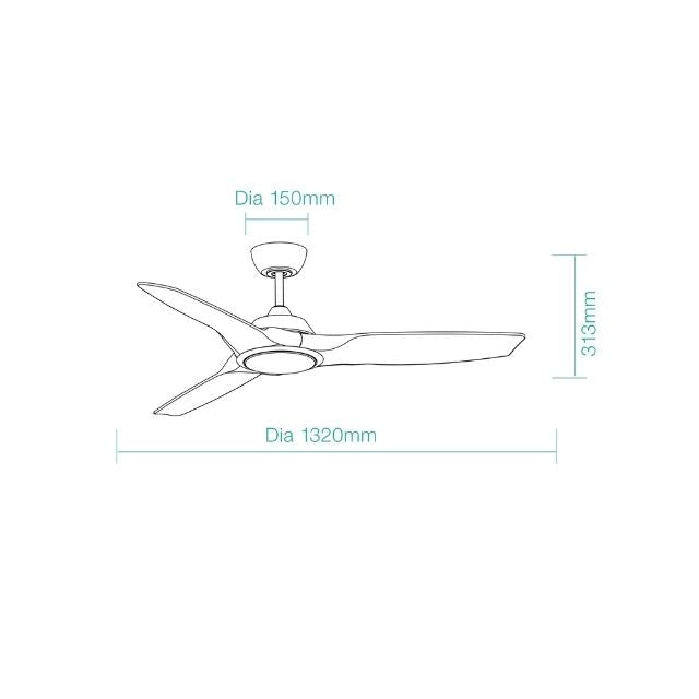 Martec Impact DC 1320mm Ceiling Fan with LED Light Matt Black/Walnut