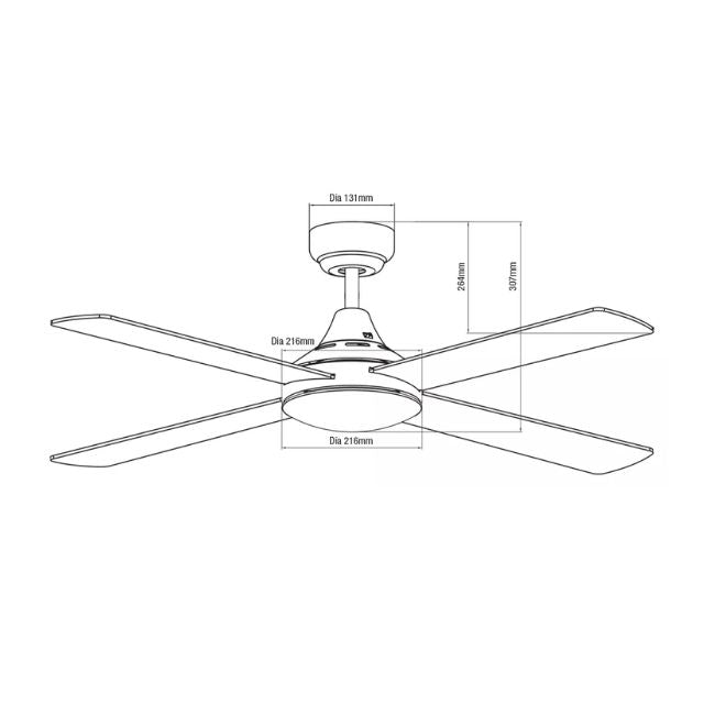 Line Drawing Martec Link 1220mm 4 Blade Ceiling Fan White FSL124W - The Blue Space