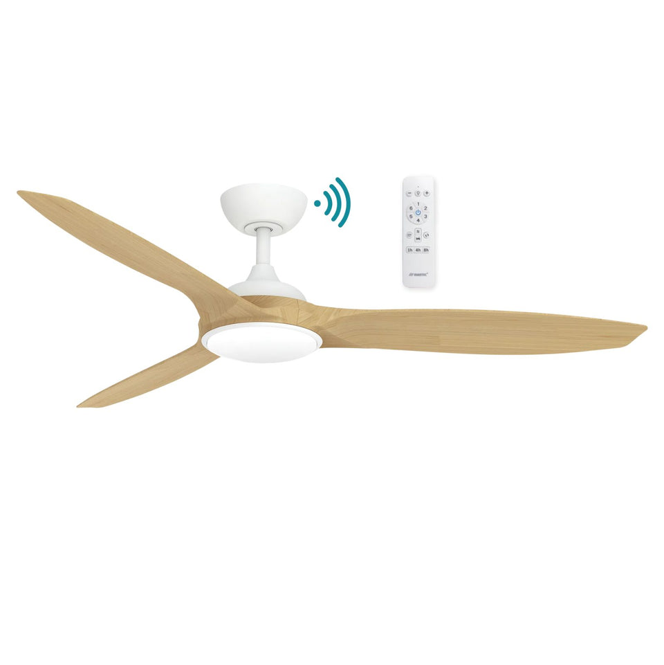 Martec Newport 1420mm DC Ceiling Fan with LED Light Matte White/Oak