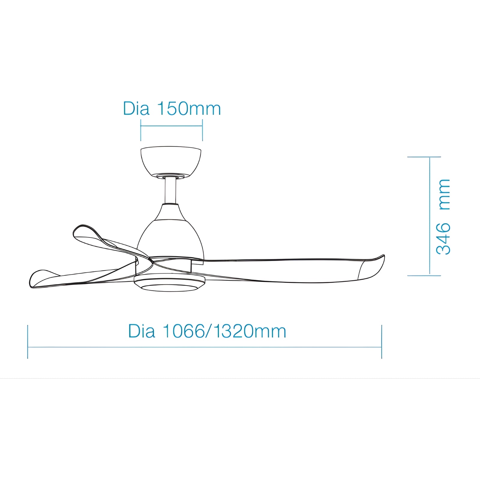 Line Drawing Martec Scorpion DC 1066mm Ceiling Fan Matt White MSDC103W - The Blue Space