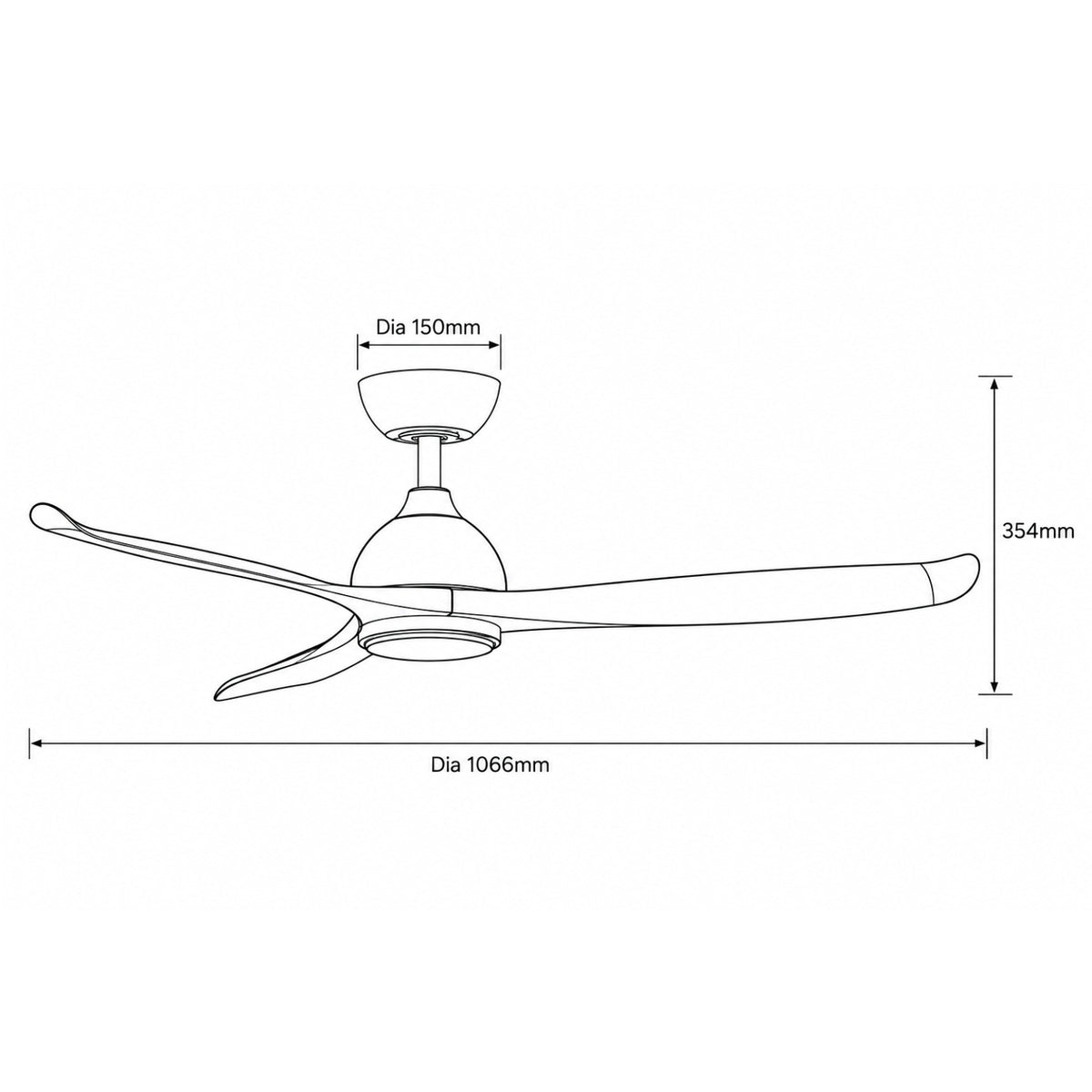 Line Drawing Martec Scorpion DC 1066mm Ceiling Fan with LED Light Matt Black MSDC1033M - The Blue Space