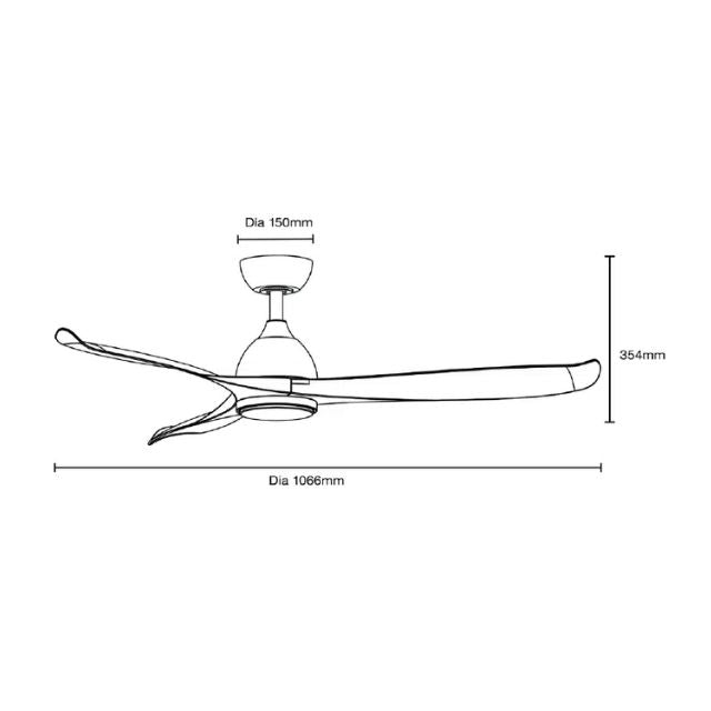 Line Drawing Martec Scorpion DC 1066mm Ceiling Fan with LED Light Matt White MSDC1033W - The Blue Space