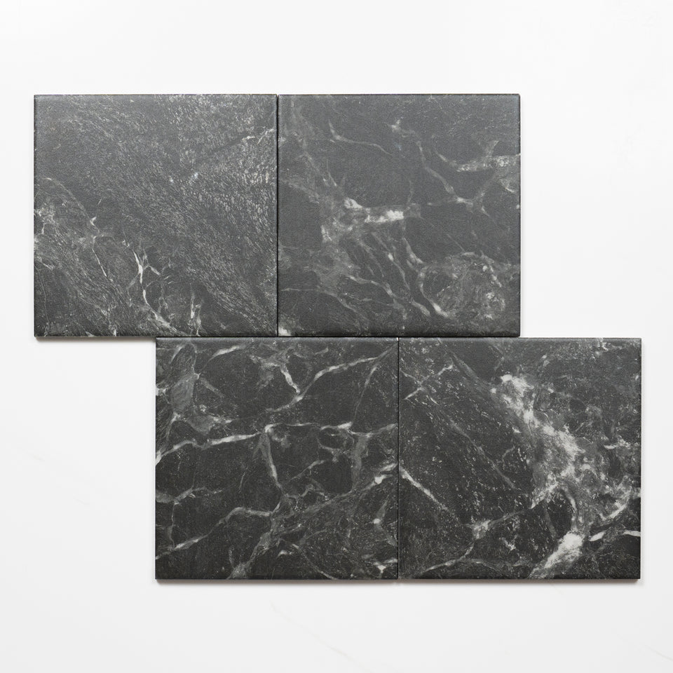Matrix Black Marble Look Matte Porcelain Tile P3 200mm x 200mm