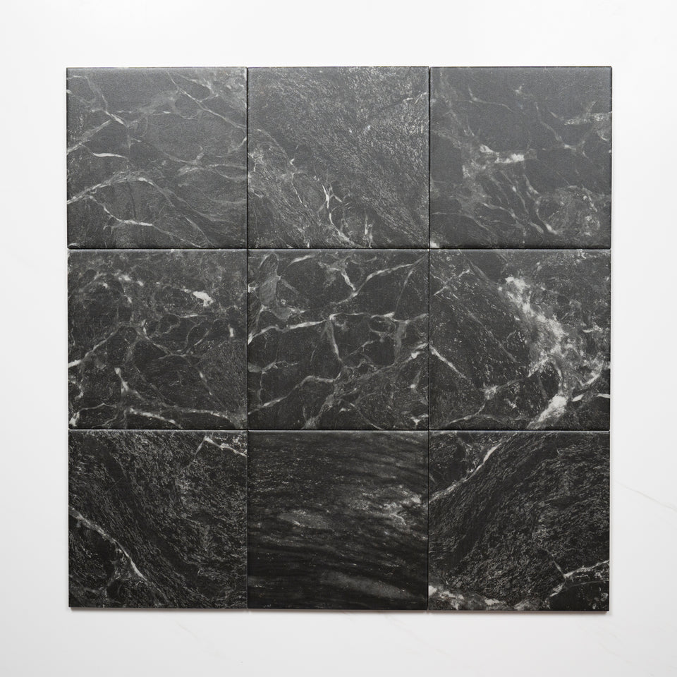 Matrix Black Marble Look Matte Porcelain Tile P3 200mm x 200mm