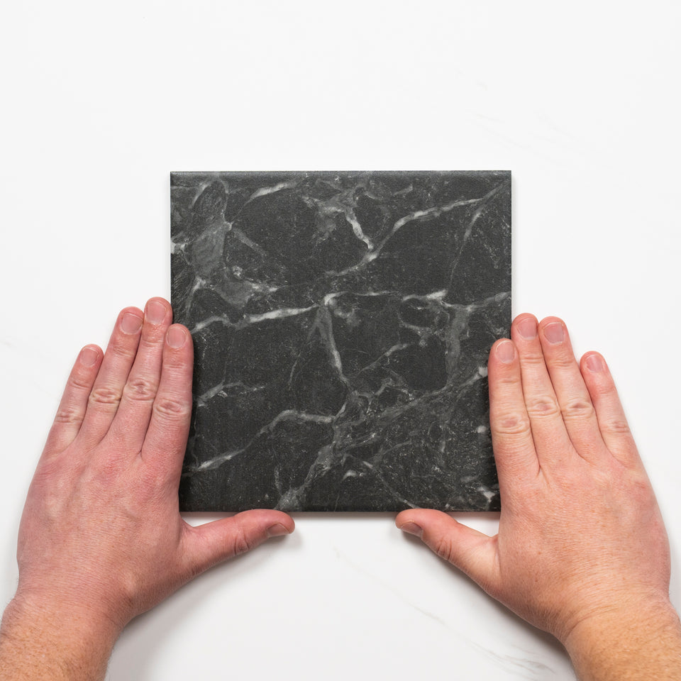 Matrix Black Marble Look Matte Porcelain Tile P3 200mm x 200mm