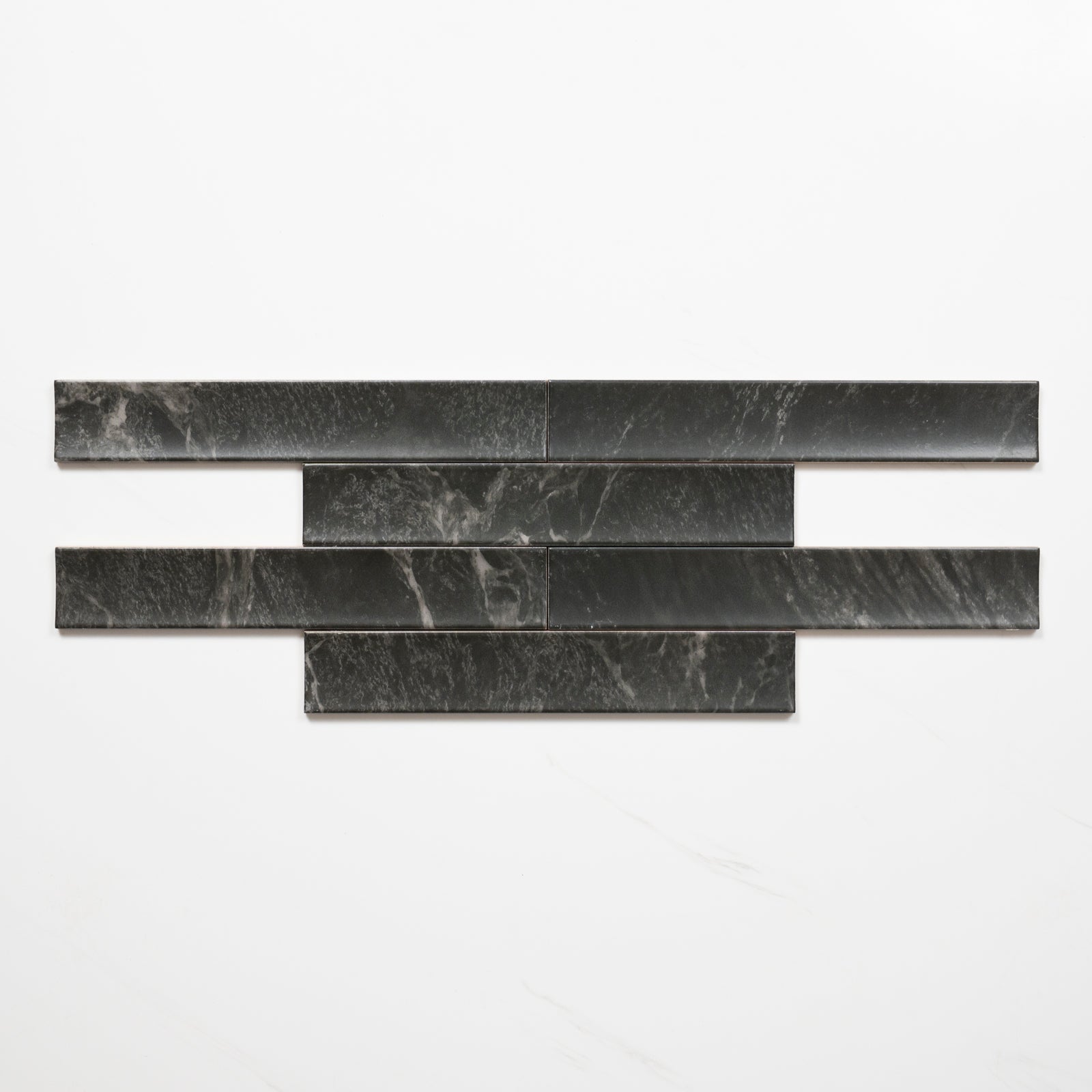 Alternative Pattern Matrix Black Marble Look Satin Porcelain Concave Subway Tile 50mm x 300mm AMIBKS13 - The Blue Space