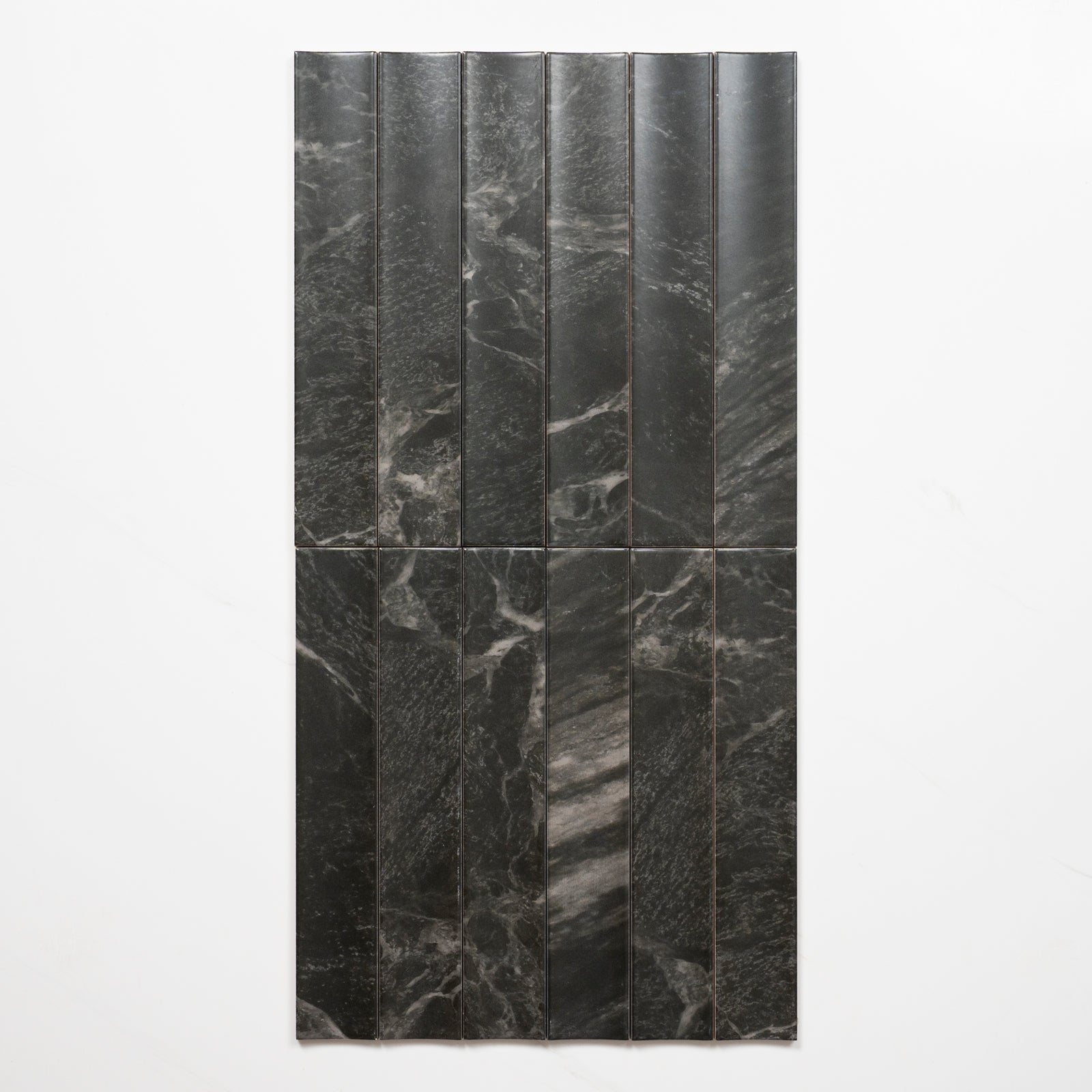Faces Matrix Black Marble Look Satin Porcelain Concave Subway Tile 50mm x 300mm AMIBKS13 - The Blue Space