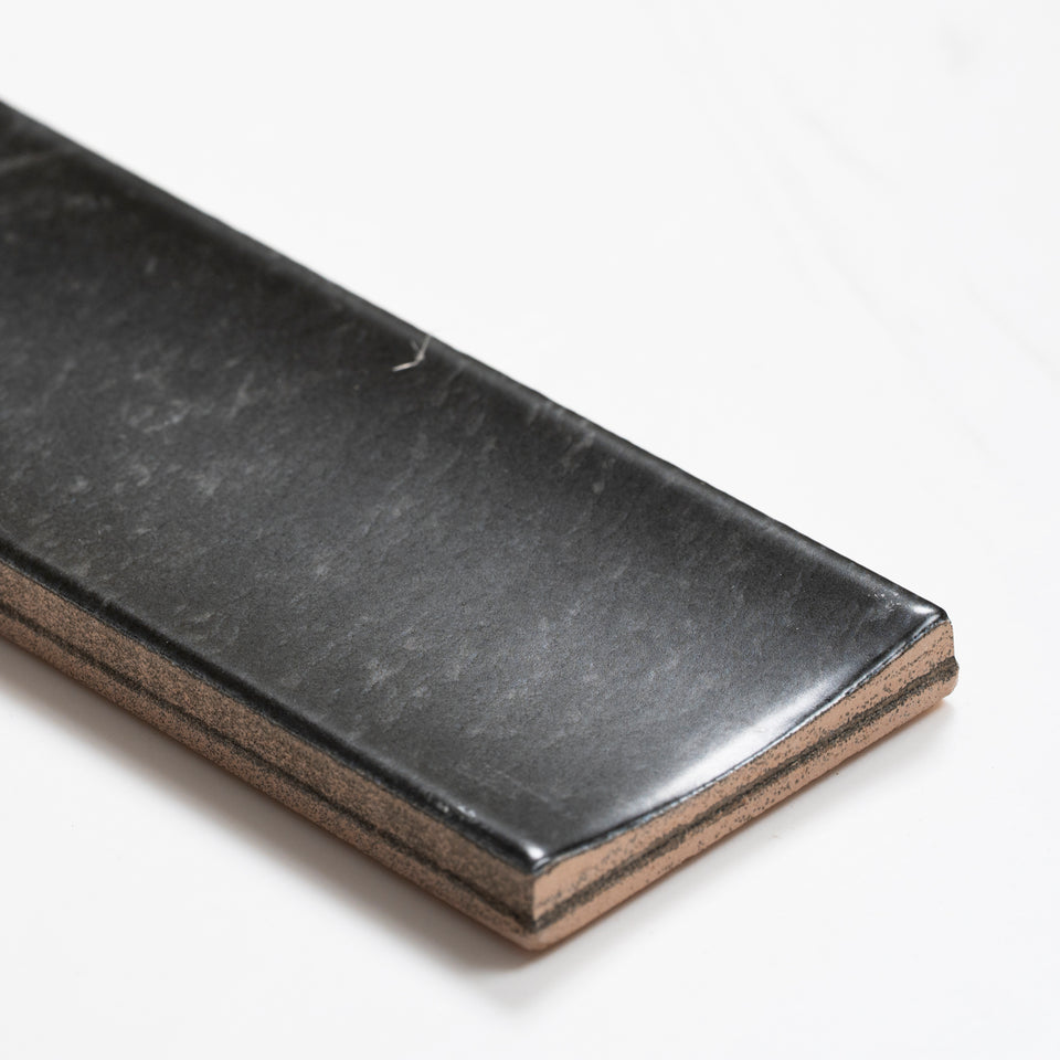 Matrix Black Marble Look Satin Porcelain Concave Subway Tile 50mm x 300mm