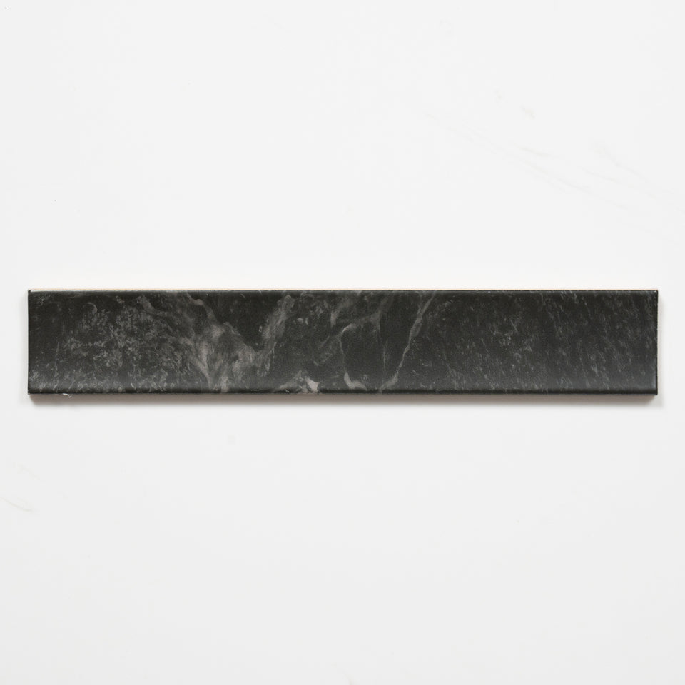 Matrix Black Marble Look Satin Porcelain Concave Subway Tile 50mm x 300mm