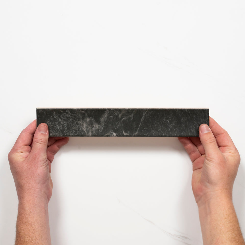 Matrix Black Marble Look Satin Porcelain Concave Subway Tile 50mm x 300mm