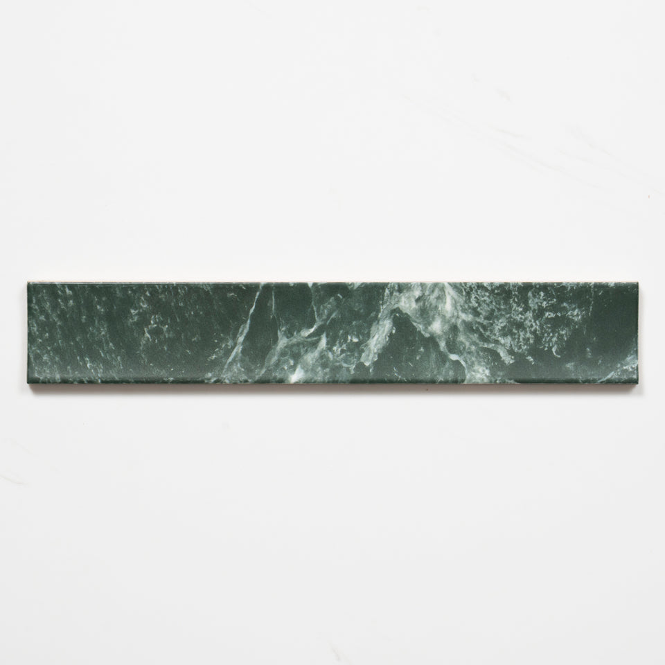 Matrix Green Marble Look Satin Porcelain Concave Subway Tile 50mm x 300mm