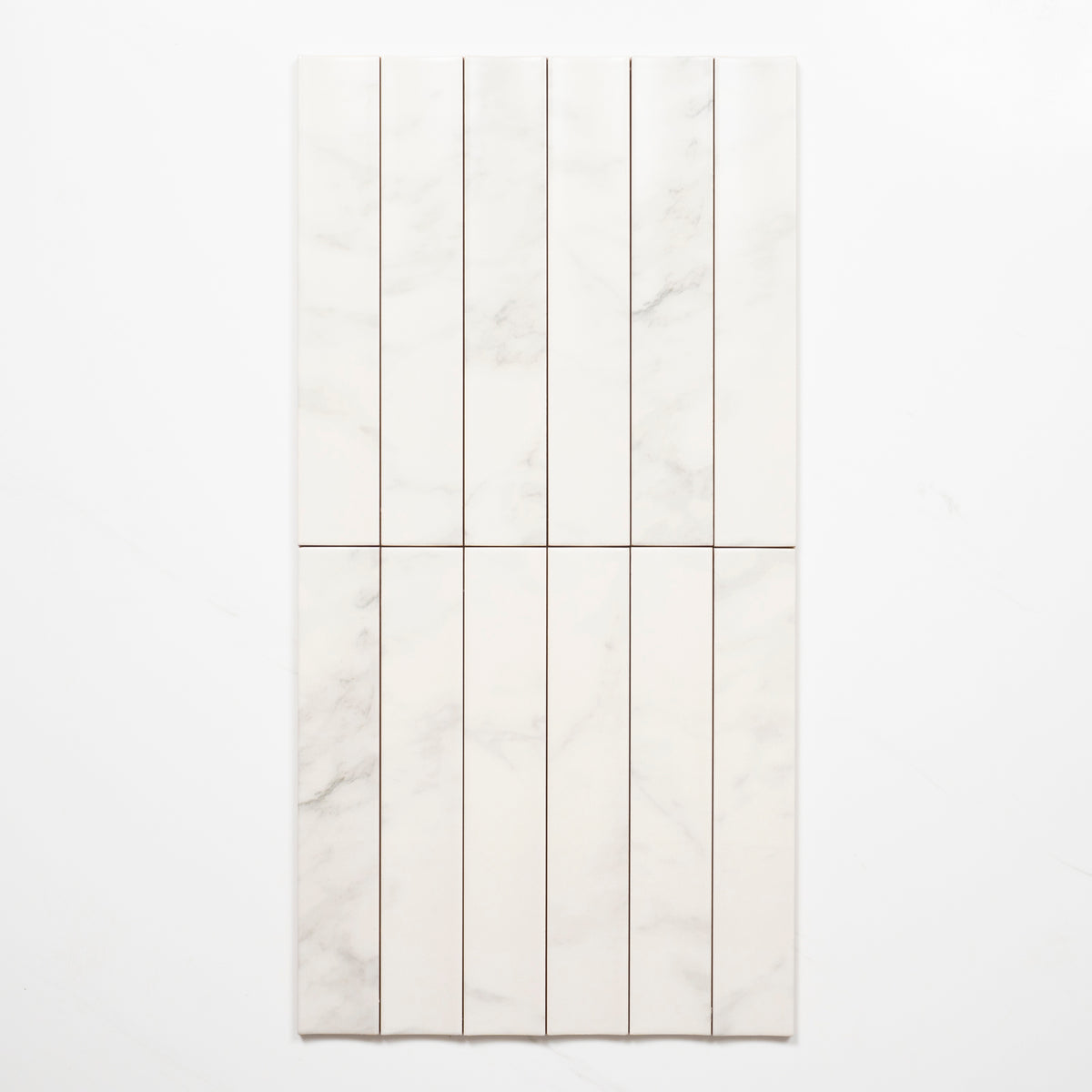 Faces Matrix White Marble Look Satin Porcelain Concave Subway Tile 50mm x 300mm AMIWHS13 - The Blue Space