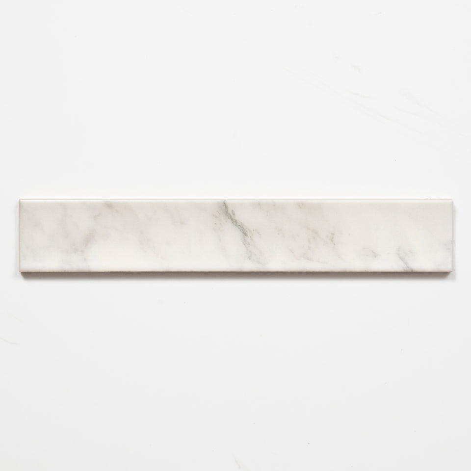 Matrix White Marble Look Satin Porcelain Concave Subway Tile 50mm x 300mm