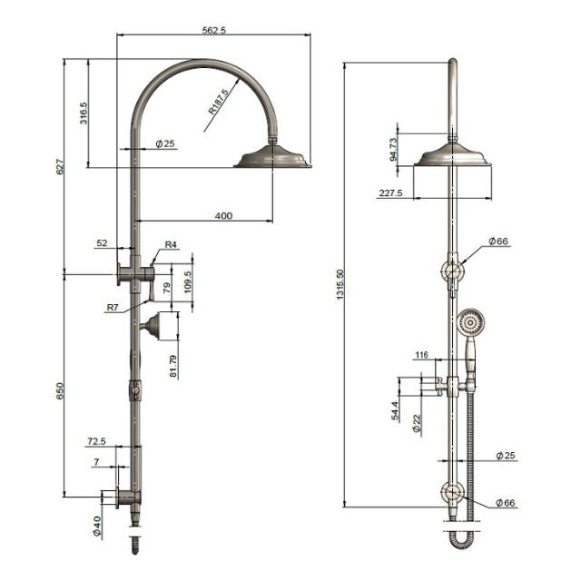 Meir Harrington Combination Shower Rail Set Brushed Nickel