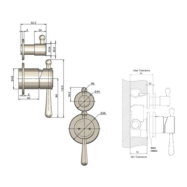 Meir Harrington Diverter Mixer Brushed Nickel Full Kit