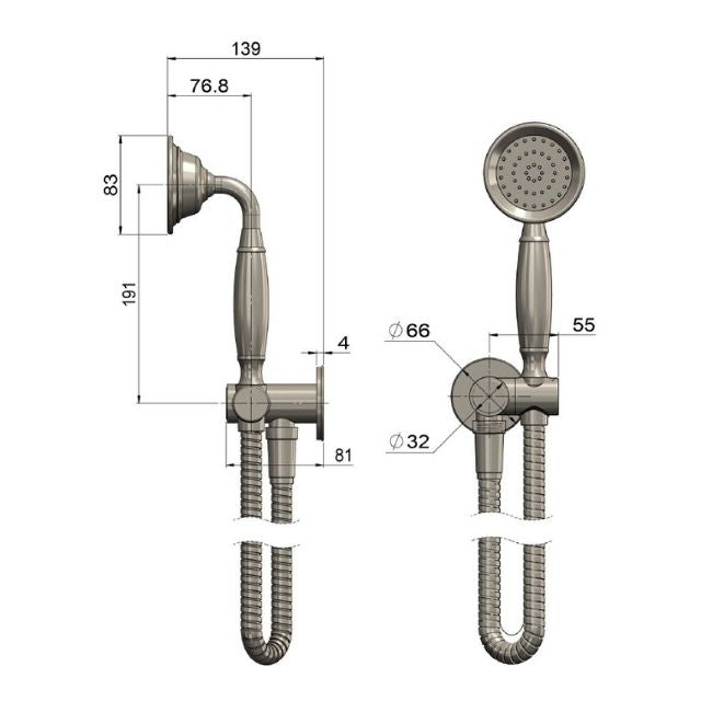 Meir Harrington Hand Shower on Swivel Bracket Brushed Nickel